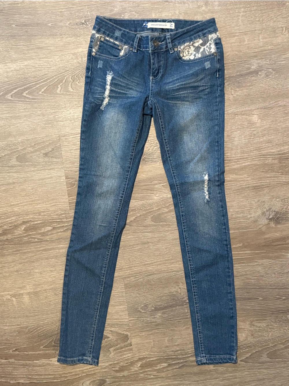Instant Vintage Lace Distressed Denim Jean Pants